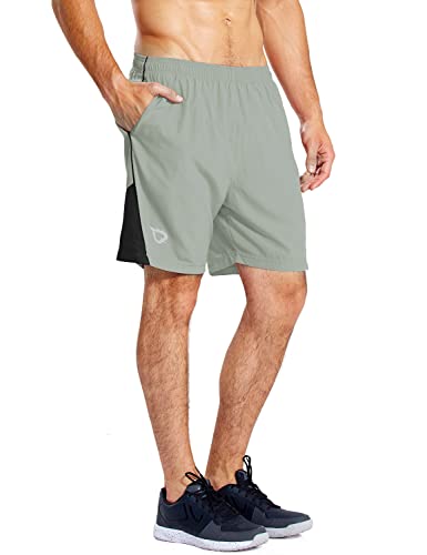 baleaf Men's 7" Running Shorts with Mesh Liner Zipper Pocket for Athletic Workout Gym Grey Medium
