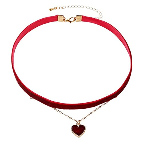 Elegant Adjustable Velvet Choker Love Heart Pendant Layered Clavicle Chain Retro Collar Red Black Necklace Wedding Party Jewelry for Women