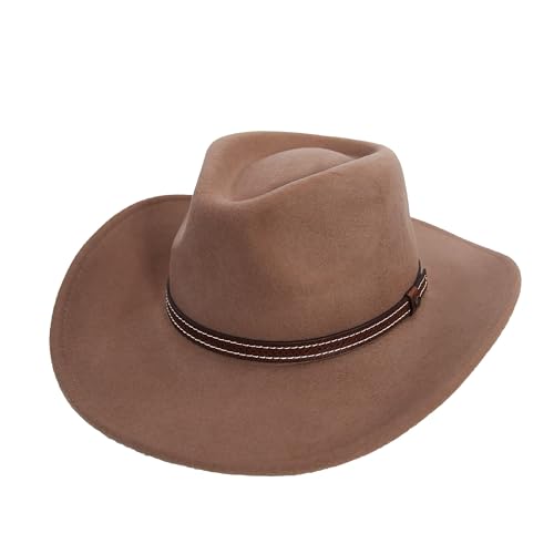 KANUT SPORTS Rocky Wool Felt Cowboy Hat – Classic Western Fedora with Wide Brim, Windproof, UPF 50+ for Men and Women (US, Alpha, X-Large, Tan)