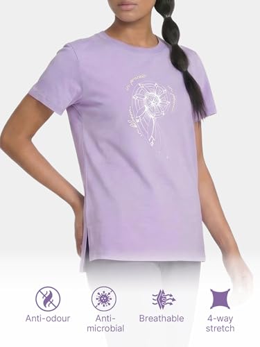Image of Enamor Athleisure Relaxed Fit Short Sleeve Round Neck Antimicrobial Finish Breathable Stretch Cotton Activewear Sports Tshirt for Women - A301