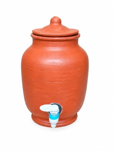 Image of KUYAVAN MUDPANDAM 5 Litre Clay Water Pot with Tap & Lid | Terracotta Matka with 200 ML Clay Glass | Natural Cooling Earthen Water Dispenser for Home & Kitchen