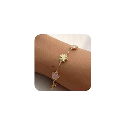 Gold Bracelets for Women Trendy 14K Real Gold Plated Four Leaf Clover Lucky Bracelet Everyday Jewelry Gifts for Women - Main Image