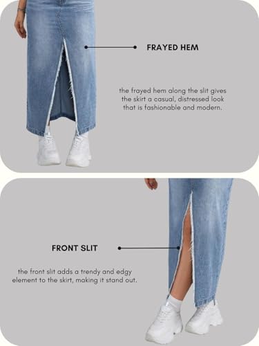 Image of GRECIILOOKS Women's High Waist Denim Skirt with Front Slit - Long Maxi Jean Skirt Casual Fashion - Stylish Denim Skirts for Women