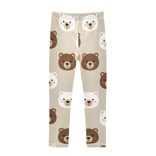 ALAZA Girls' Leggings Children's Yoga Pants Skinny Printed Dance Bear Oat Color Comfortable 4T