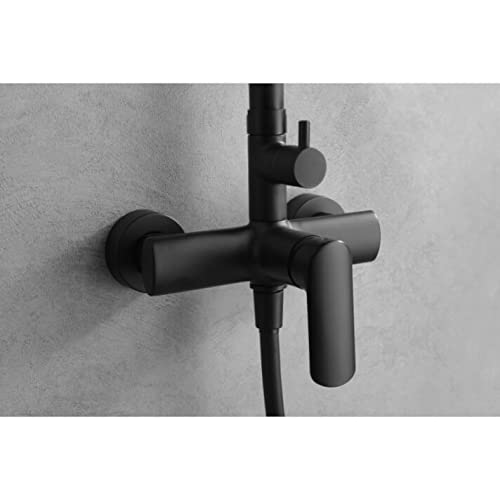 IMEX - Conjunto de ducha monomando compuesto por barra de ducha, tele ducha, rociador, flexo - Columna de ducha con barra extensible - SERIE URAL BDG040/NG NEGRO MATE