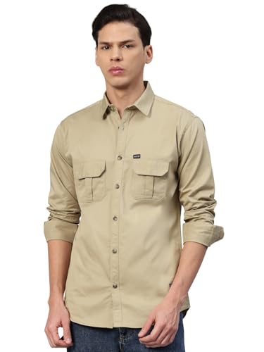 Image of Majestic Man Men's Washed Cotton Twill Casual Shirt -| with Dual Flap Pockets - Slim Fit | Full Sleeve | Casual Wear | Trendy & Comfortable