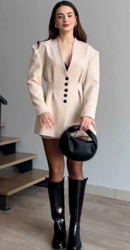 Robe blazer à boutonnage simple style costume chic - 4