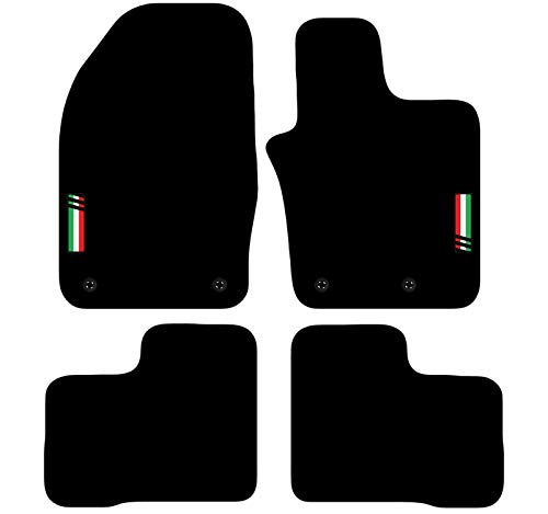 Carsio Carpet Car Mats For Fiat 500x 2014+ Onwards (4 Clips) with Italian Flag logo Tailored Fit Floor Mat Complete Accessory Custom Fitted - All Weather, Anti-Slip Backing & Black Trim