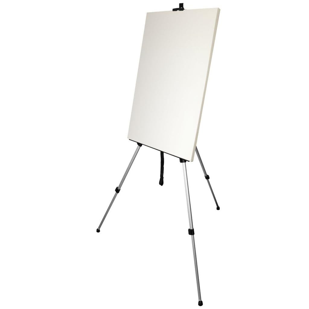 Caballete plegable de aluminio triangular de aluminio plateado y blanco