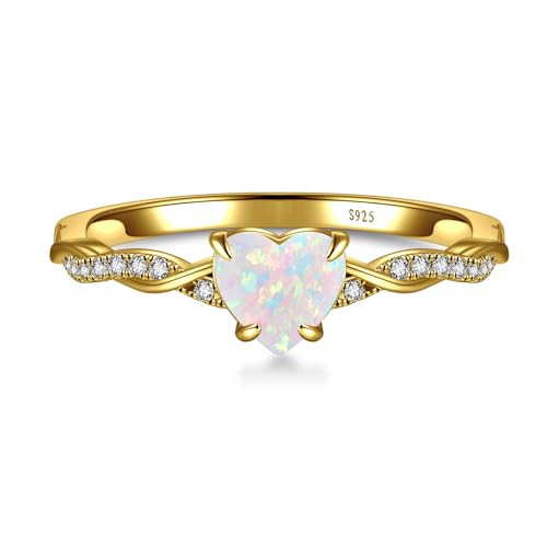 1.25ct Created Opal Ring for Women 14K Gold Plated Sterling Silver Fire Opal Heart Ring for Women Promise Ring Engagement Ring for Anniversary Token of Love Size 9.52