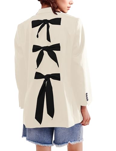 Women Casual Oversized Blazers Bow Tie Blazer Suit Lapel Open Front Office Blazer Jacket Button Down Work Cardigan - Main Image