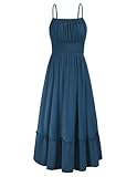 GRACE KARIN 2026 Summer Maxi Dresses for Women, Smocked Spaghetti Strap Long Dress, Flowy Boho Beach Sundress Blue XL