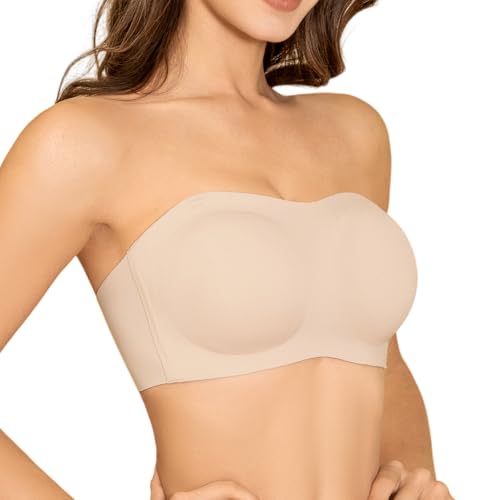 Image of Strapless Bras for Women - Wireless Seamless Tube Top Bra, Anti-Slip Lightly Padded Bandeau Bralette Skin S