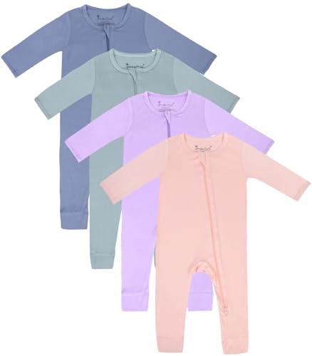 Image of Jimonda Baby Footless Pajamas,Two Zip Closure Long Sleeve Romper,Infant Clothes Pjs 4 Pcs