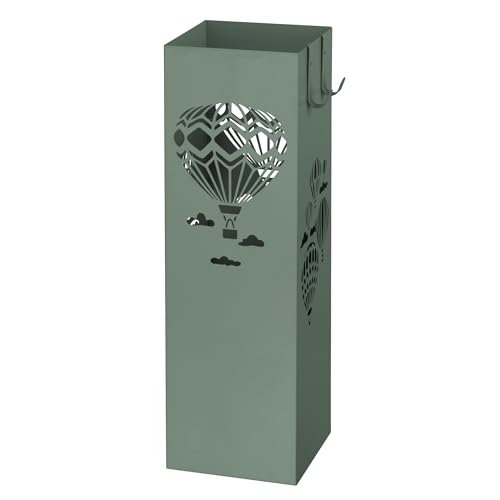 Baroni Home Portaombrelli Design Moderno Porta Ombrelli in Metallo con Mongolfiere 2 Gancini e Vaschetta Scolapioggia Rimovibile 16X16X49 cm (Verde)