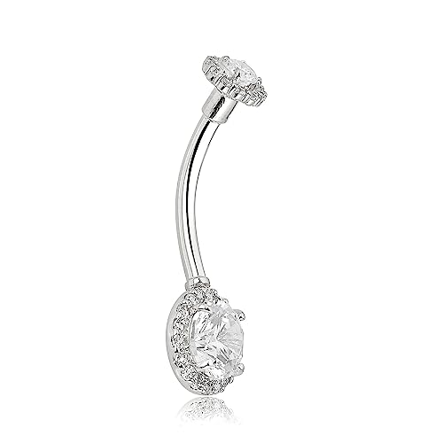 Image of AVORA 10K Gold Simulated Diamond CZ Frame Belly Button Ring Body Jewelry (14 Gauge)