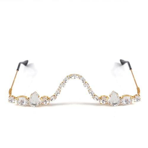 willochra Fashion No Lens Diamond Glasses Frame Square Rhinestone Crystal Sunglasses Fashion Half Frame Jewelry Accessories
