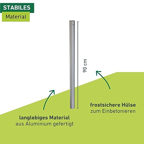 Windhager Bodenhülse Premium, Befestigung des Sonnensegelmastes Premium, Bodenplatte, Pfostenträger, frostsicher, Hülsenlänge 90 cm, 10707, silber