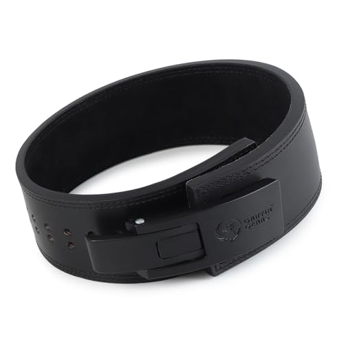 Image of Powerlifting Lever Belt for Men & Women, Genuine Leather Weight Lifting Gym Belt for Squats, Deadlifts & Bodybuilding, 13MM, Black, Extra Large (42-52 in)