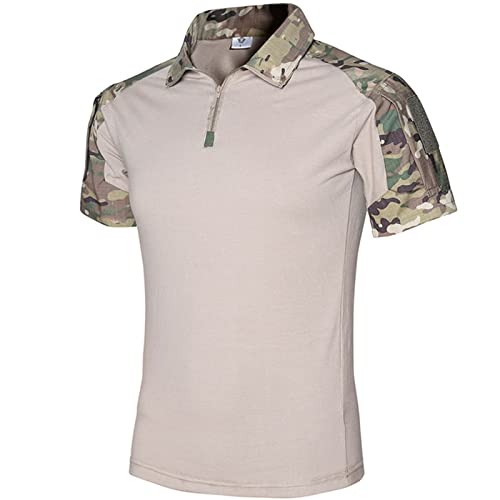 Herren Kurzarm Hemd Taktisch Shirt Militär Armee Outdoor Poloshirt T-Shirt Paintball Combat Shirt Quick Dry Polo Funktionsshirt Mit Reißverschluss (Cp Camouflage,M) Cover