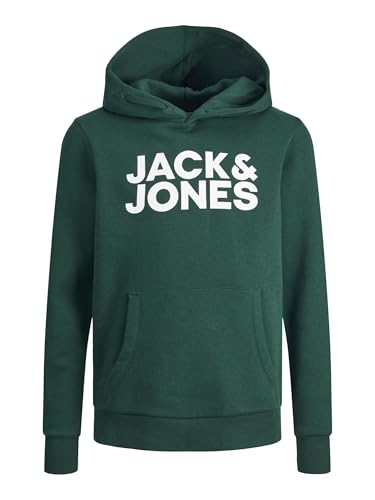 JACK&JONES JUNIOR Jjecorp Logo Sweat Hood Noos Jnr Sudadera con Capucha, Pine Grove/Fit: jr/Large Print, 152 cm para Niños