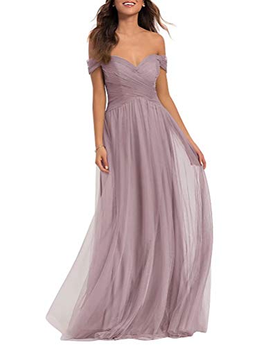 Lilibridal-Tulle Off Shoulder Bridesmaid Dresses for Women Wedding Formal Dress Long(Plum,16)