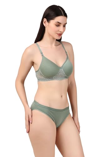Image of ESAKI Women's Cotton Lace Lingerie Set | Padded Wire-Free Comfort Bra & Panty Combo | Everyday Essentials in Nude