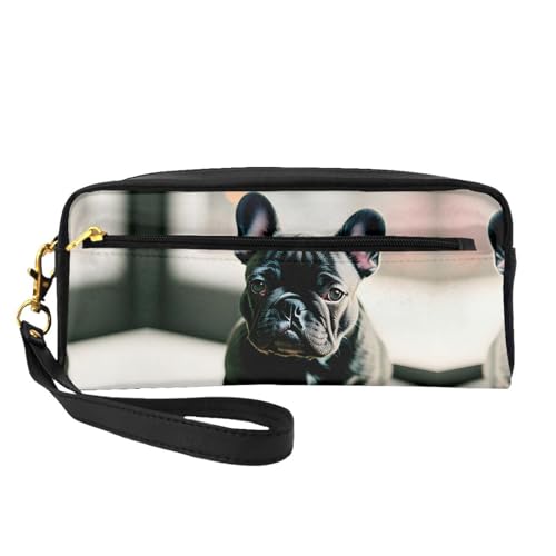 HGFVY Adorable bolsa de maquillaje de bulldog francés, pequeña bolsa organizadora de maquillaje de viaje para mujer, bolsas de maquillaje portátiles de doble capa, Negro -, Talla única