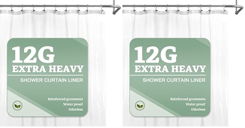 Image of Barossa Design Extra Heavy Duty Shower Curtain Liner Thick - Soft Plastic Shower Liner Waterproof with Grommets & 3 Magnets, Clear, 72 inchx72 inch (Pack of 2)