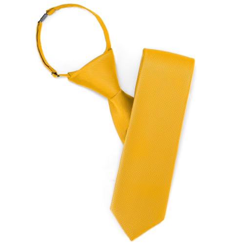Puistr - Puistr Boys Golden Yellow Tie Pre-tied Adjustable Kids Solid Color Necktie for Age 8-12 Years Wedding School Graduation with Gift Box