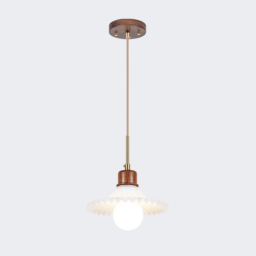 Suspension de plafond de cuisine moderne en verre haut de gamme et finition bois E27