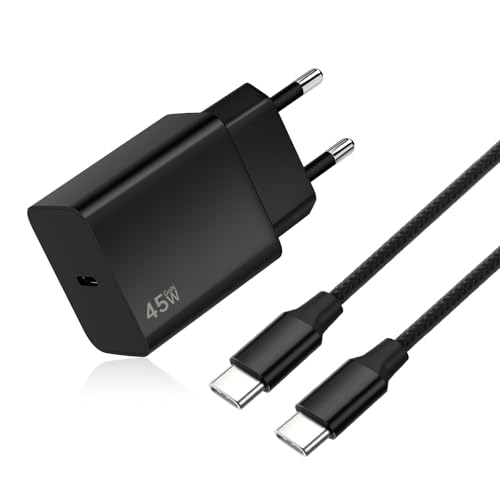 Cargador 45W para Samsung S25 Ultra, Cargador Rápido USB C con 2M 100W Cable Trenzado Compatible con Samsang Galaxy S25/S24/S23/S22 Ultra, para iPhone 17/16/15, Pad, MacB00k (Negro)