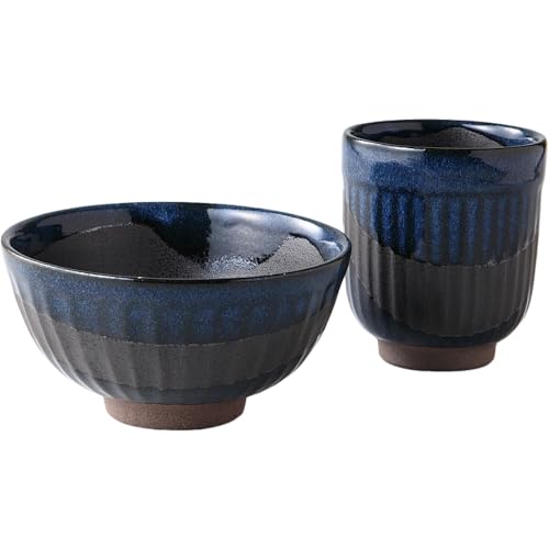 エールネット(Ale-net) 飯碗 ご飯茶碗 セット W12×D12×H6.1cm 流釉三日月 食卓セット 陶器 美濃焼 日本製