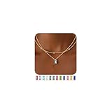 TINGN March (Aquamarine) Birthstone Necklace for Women Girls 14K Gold Plated Layered Square Pendant Necklaces Elegant Gold Necklace Jewellery Gift for Her Birthday & Anniversary
