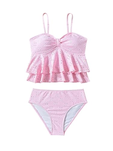 Image of SHENHE Girl's 2 Piece Tankini Swimsuit Ruffle Flounce Bathing Suit Eyelet Embroidery Swimwear