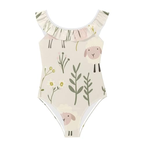 Bañador para niñas de 3 a 6 años SyXIOP con diseño de oveja floral ceniza
