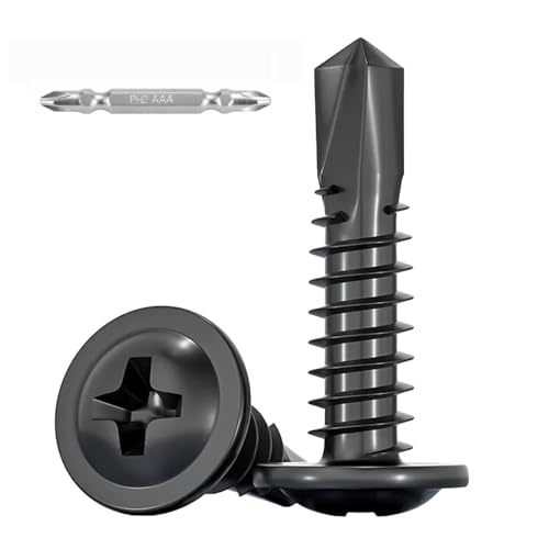 FandWay 100 Pièces Vis Autoforeuse Metal Noir,M4,2x13mm Vis à Tôle Autotaraudese et Autoperceuse Autoperforante Inox 410 Cruciforme Tête Ronde Large Bombé avec 1 Bits pour Aluminium Bois Plastique.