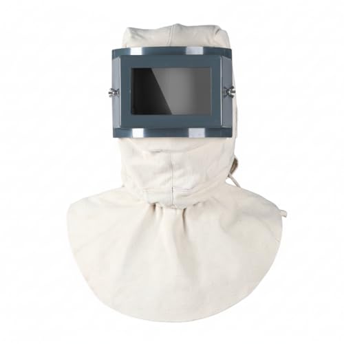 Protective Visor Sandblasting Hood with 27cm Replaceable Square PC Visor, Breathable Dust & Sand Protection for Industrial Use (White, Thickened Rain Silk Fabric)