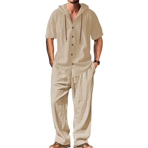 Ensemble en lin homme pour vacances d'été chemise manches courtes et pantalon fluide