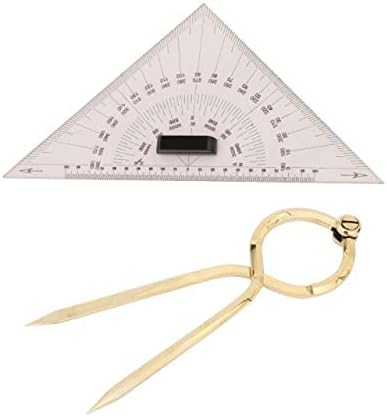 Liftomarine- Professional Protractor Triangle 8½” Sides x 12” Hypotenuse, Navigation Divider Brass 7-inch for Marine Navigation Drawing Drafting Carpenter Wood Working School Student
