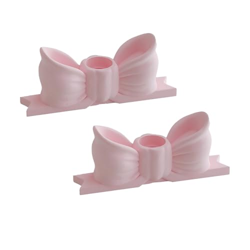 2 Pcs Pink Bow Candle Holder Bow Candlestick Holder Decorative Candle Stand Centerpiece for Table Wedding Dinning Party