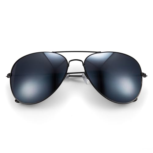 Komonee Pilot Style Designer Sunglasses - Black Frame Black Lens Classic Retro Shades, Unisex Men & Women UV400 Protection Glasses, Great for Cycling Golf Fishing Sports & Holidays - Image 6