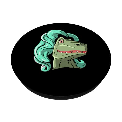 Dino Lady Dinosaur Mom PopSockets Swappable PopGrip, Black - Image 2