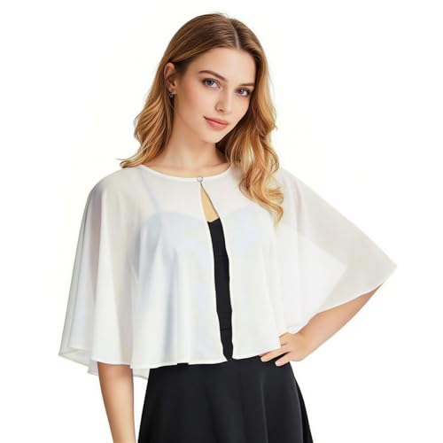 Image of Ciormis Chiffon Capelet Women's Soft Shawls and Wraps for Evening Dresses, Wedding Formal Dress Shawl Cape Cover up