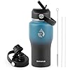RAYMYLO 18 oz Insulated Water Bottle with Straw fit in Car Cup Holder, Triple Wall Vacuum Stainless Steel(Cold 48 hrs, Hot 24 hrs), Leakproof & Non-BPA, Hydro Travel Flask with Straw and Spout Lid