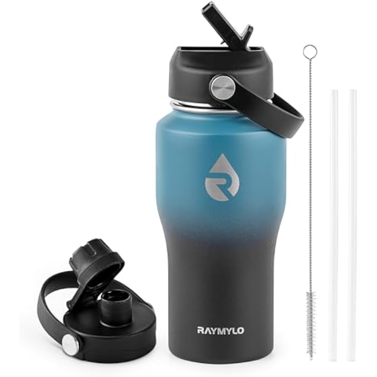 RAYMYLO 18 oz Insulated Water Bottle with Straw fit in Car Cup Holder, Triple Wall Vacuum Stainless Steel(Cold 48 hrs, Hot 24 hrs), Leakproof & Non-BPA, Hydro Travel Flask with Straw and Spout Lid