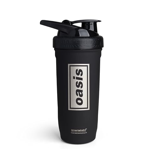 Smartshake Rockband Reforce Stainless Steel Protein Shaker Bottle 900 ml | 30 fl oz - Leakproof Screw-on Lid - BPA Free – Not Insulated - Unisex - Oasis Logo on Bottle