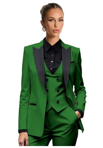 Formal Suits for Women 3 Piece Double Breasted Womens Suit Business Casual Peak Lapel Pant Suits for Women