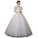 【Hochwertige Stoffe, luxuriöse Textur】 Dieses bodenlange Brautkleid für Damen ist aus hochwertigen Spitzenstoffen und leichtem Tüll gefertigt, der eine luxuriöse Textur und unvergleichlichen Komfort bietet. Der Stoff ist glänzend und seidig und fühlt sich beim Tragen wie sanft umhüllt an, sodass Sie am Hochzeitstag edel und elegant aussehen.