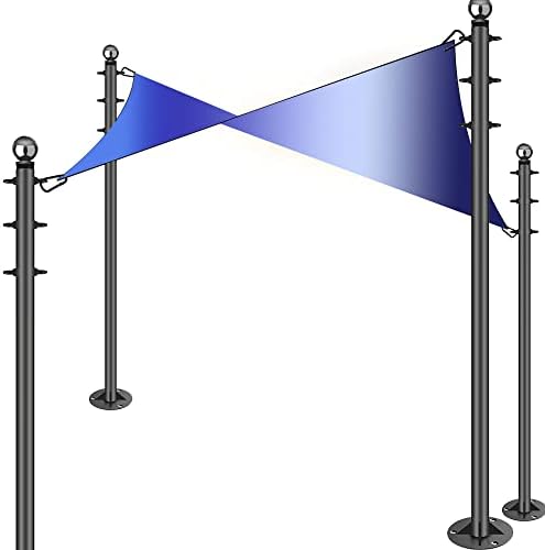 Shade Sail Pole Package, 4 Poles of Set 10Ft Solar Shade Sail Poles Help Awning Cover Shade Sail, Outside String Mild Pole Submit Heavy Obligation Metal Submit for Outdoors Deck Patio Yard Marriage ceremony